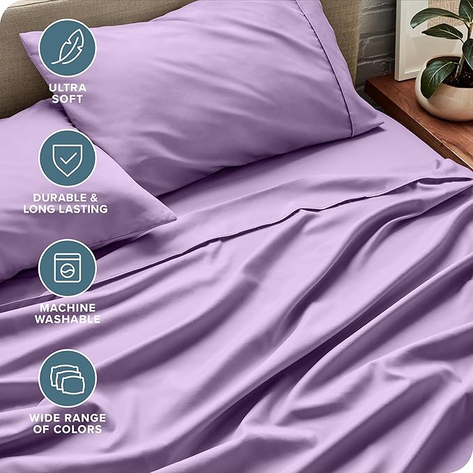 Bare Home Queen Sheet Set - 1800 Ultra-Soft Microfiber Queen Bed Sheets - Double Brushed - Deep Pockets - Easy Fit - 4 Piece Set - Bedding Sheets & Pillowcases (Queen, Lavender)