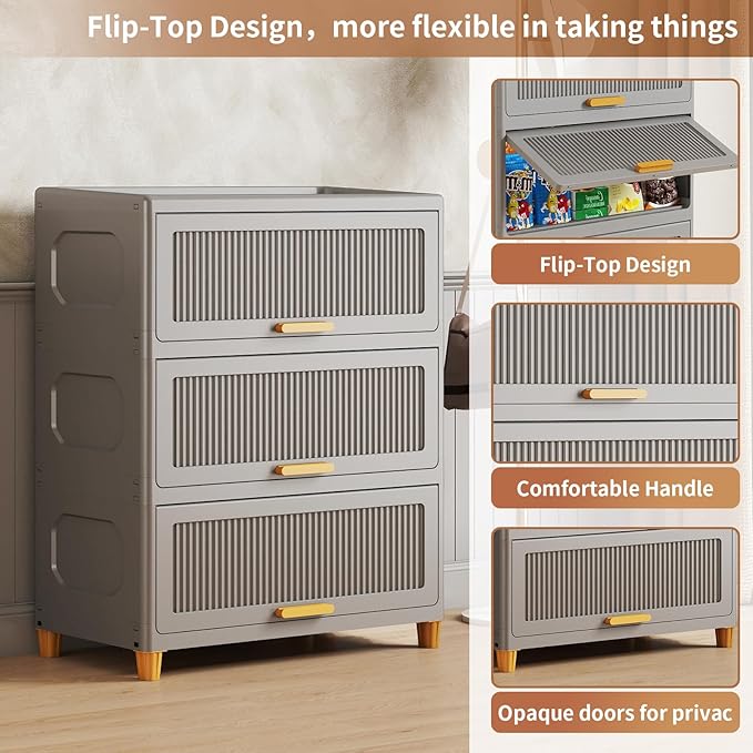 3 Tier Large Storage Bins with 1 Lid, 157QT Closet Organizers and Storage, Drawers Flip Open Large Plastic Storage Containers for Living Room, Office, Dorm (3 Tiers)