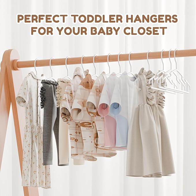 VILICK Kids Plastic Hangers, Baby Clothes Hangers for Closet 50 Packs Non-Slip Toddler Hangers for Infant Child Clothing, Small Children, for Pants Coats Skirts (White) - Image 6
