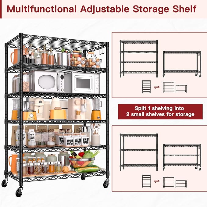 PrimeZone 6 Tier Wire Shelving with Wheels 78''H 1500lbs Storage Shelves NSF Certified Heavy Duty Steel Metal Shelf Adjustable Rolling Rack Kitchen Garage Closet Pantry Laundry 78''HX36''WX18''D - Image 4