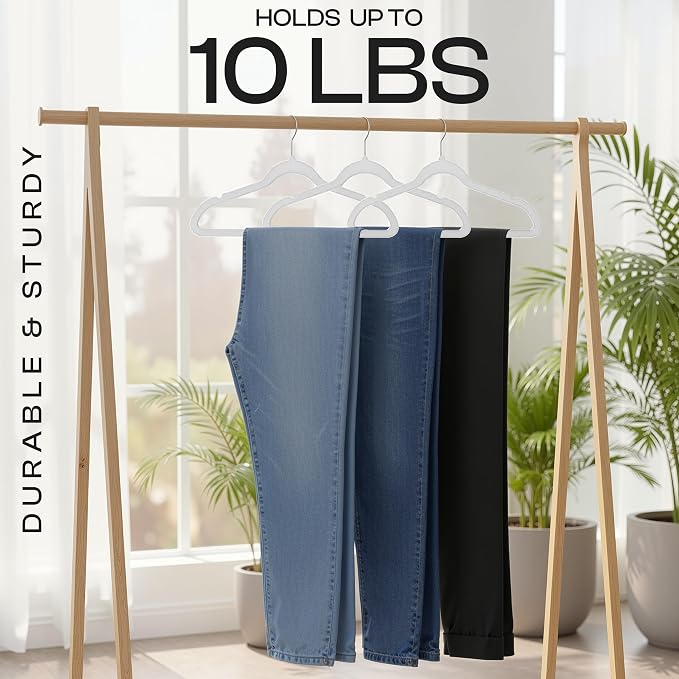 Utopia Home Velvet Hangers 50 Pack – Luxury Non-Slip Slim Pant & Coat Hangers, Strong Space-Saving Clothes Hangers with Pants Bar and 360° Swivel Hook – White - Image 5