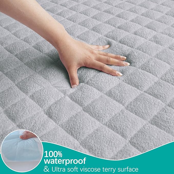 Waterproof Crib Mattress Protector Pad Cover, Crib Mattress Protector Sheets Fitted, Viscose Terry Surface, Ultra Soft and Skin-Friendly, Washer & Dryer Friendly, Grey