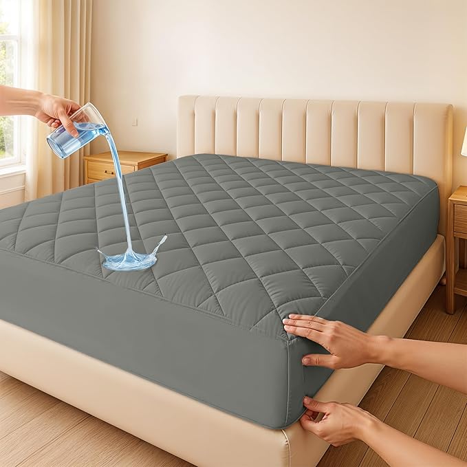 LUX Décor Full Size Mattress Pad - 2 Pack - Quilted Elastic Fitted Mattress Cover Protector Upto 16 Inches Deep Pocket - Soft Breathable Noiseless Mattress Topper (Grey “54 X 75”)