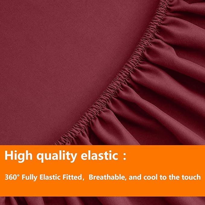 TAIMIT Burgandy King Size Comforter Set - 7 Pieces, Bed in a Bag Bedding Sets with All Season Soft Quilted Warm Fluffy Reversible Comforter,Flat Sheet,Fitted Sheet,2 Pillow Shams,2 Pillowcases