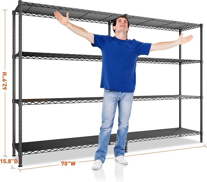 REIBII 70"W Metal Shelving, Storage Shelves 4-tier Wire Shelving Unit Load 1240LBS Metal Shelves for Storage Adjustable Shelving Rack for Pantry Kitchen Commercial school Garage 70"W*15.8"D*62.9"H - Image 3