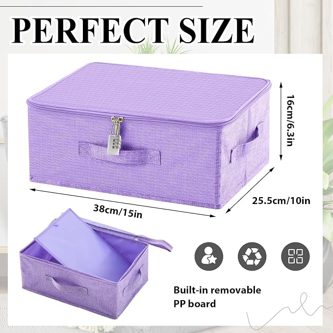 Briwooody Discreet Lockable Toy Bag Storage Organizer Toy Bag Storage Bins Case with Zipper Lid for Women and Men Clothes Container(Purple,15 x 10 x 6.3 Inch) - Image 2