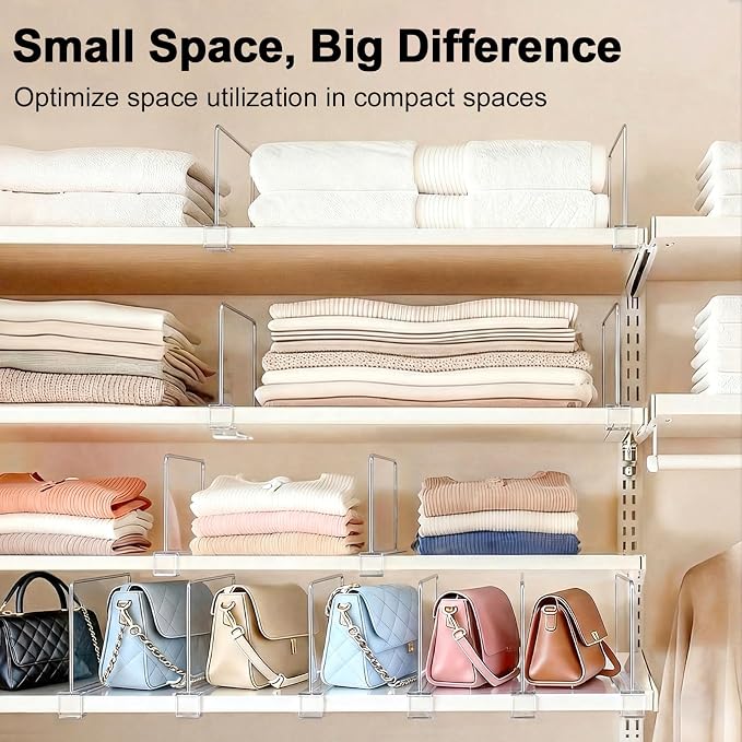 Shelf Dividers Purse Organizer for Closet: 6-inch Tall(Shorter Version) Acrylic Handbag Organizer - Small Space Separator for Clutches Evening Bags Pouches Mini-bags on Wood Shelves 10-Pack - Image 4