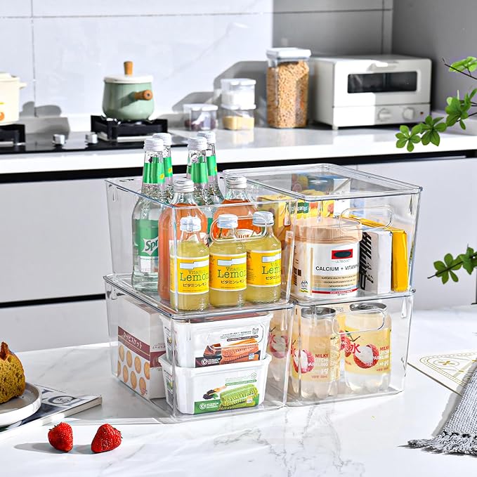 12 Pack Clear Storage Bins with Lids, 7 Quart Stackable Storage Boxes for Storage and Organization, Plastic Storage Containers with Lids, Plastic Bins with Handles for Office, Bedroom, Study Room - Image 5