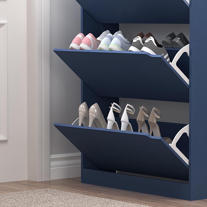 BORNOON Shoe Cabinet with 3 Flip Drawers, Hidden Wood Shoe Cabinet,Freestanding Shoe Storage Cabinet for Entryway Hallway. 47.2" H*31.5" W*9.45" D - Image 6