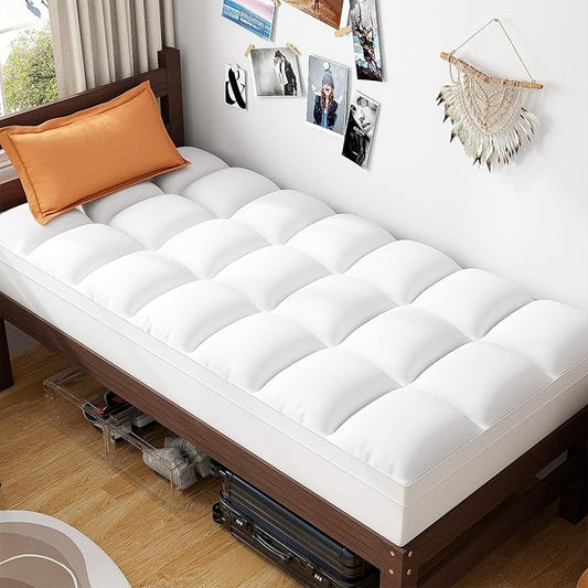 ABENE Twin XL Size Mattress Topper for College Dorm Essentials, Extra Long Mattress Pad Pillowtop, Soft Plush Mattress Cover Bed Topper with Deep Pocket, Overfilled Down Alternative Filling, White