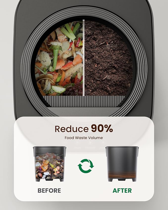 4L Electric Composter for Kitchen, Smart Countertop Compost Bin, Odorless | Low Noise | Auto-Cleaning | Turn Food Waste into Fertilizer, Indoor Food Waste Compost Machine, Black - Image 7
