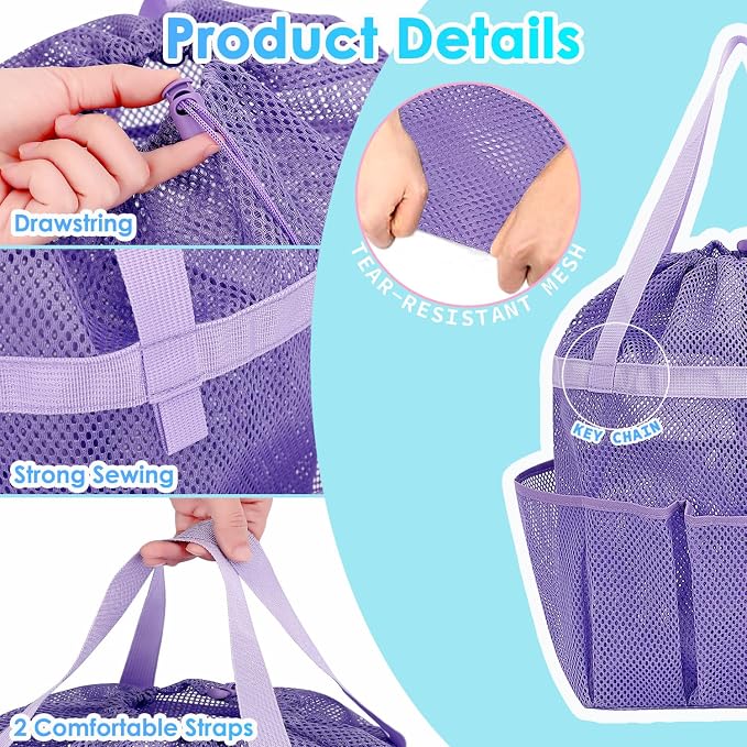 Fammart Mesh Shower Caddy Portable with Drawstring, Dorm Room Essentials for College Girls Guys, 8-Pocket Large Shower Bag Basket Tote for Camping Beach Gym Travel Toiletry Bathroom - Image 5