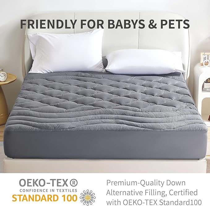 Sonive Waterproof Mattress Protector,Full Size Mattress Topper with Deep Pocket up to 21'' Microfiber Fitted Mattress Pad Waterproof, Breathable Mattress Cover,Machine Washable Grey