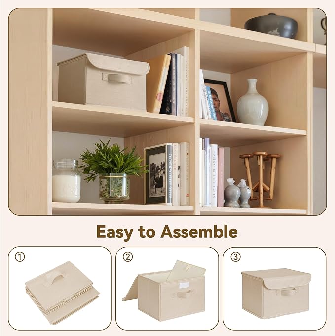 GRANNY SAYS Small Storage Bins with Lids, Small Storage Boxes, Shelf Baskets for Shelf, Collapsible Storage Bins for Living Room, Bedroom, 10x8x7 Inch, Khaki, 2-Pack - Image 7