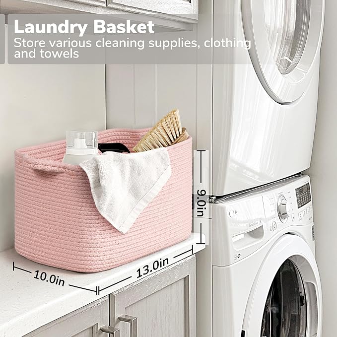 Goodpick Pink Storage Baskets for Organizing, Woven Rope Baskets for Shelves, Baby Basket for Nursery, Toy Storage Bins, Decorative Empty Gift Basket, 13" x 10" x 9" - Image 6
