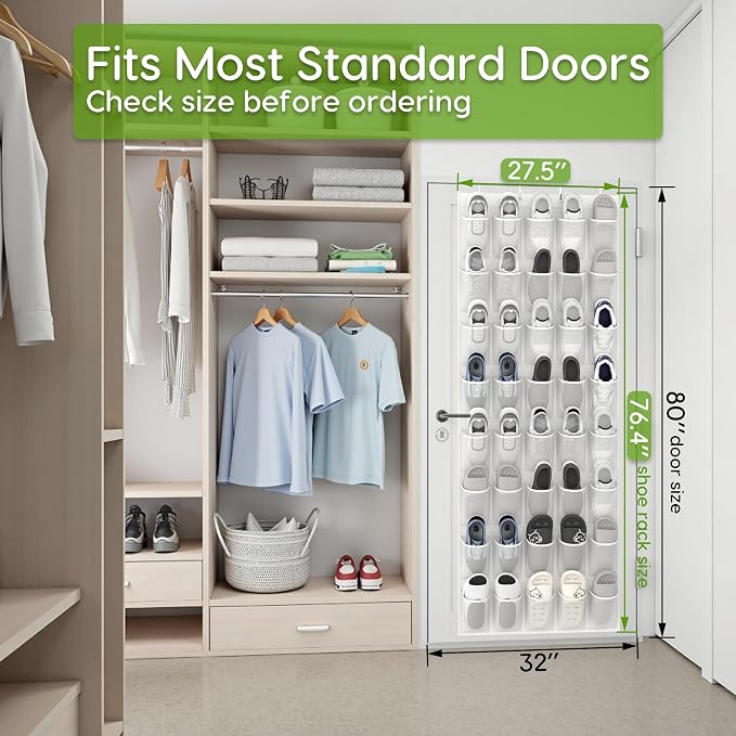 Unjumbly Over the Door Shoe Organizer with 40 Large Breathable Mesh Pockets, Space Saving Shoe Holder, Hanging Shoe Rack for Entryway Bedroom Closet Storage (White, 40 Pockets) - Image 4