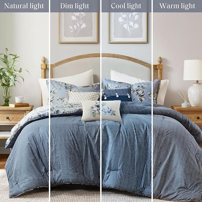 Madison Park Cal King Comforter Set Vintage Floral Reversible Comforters Cal King Size Bed, All Season Bedding Cal King Size Comforter, Bedskirt, Pillows, Shams, Salara, Cal King Blue 7 Piece