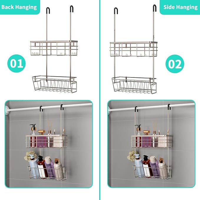 HapiRm Hanging Shower Caddy Organizer - No Drilling Shower Organizer with Inclined Shelf, Rustproof & Waterproof 304 Stainless Steel Bathroom Caddy - Brushed Nickel - Image 3