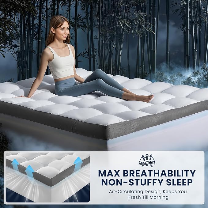 5 Inch Dual Layer Memory Foam Mattress Topper - 2.5 Inch 1500GSM Fluffy Soft Pillow Top Mattress Cover and 2.5 Inch Cooling Gel Memory Foam for Back Pain Relief,Fits 6-18" Deep Pocket(Full, 54"x75")