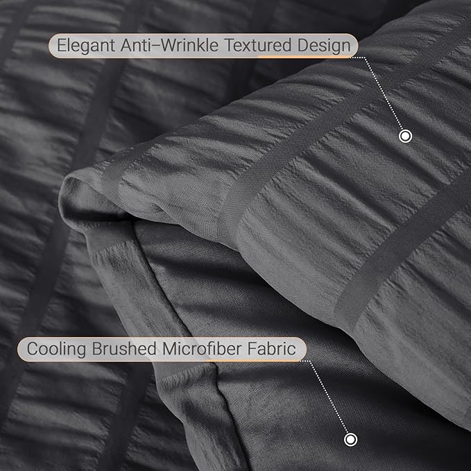 MUXHOMO 7 Pieces Full Comforter Set, Seersucker Bed in a Bag Full Size, All Season Luxury Bedding Set with Comforter, Flat Sheet, Fitted Sheet, Pillowcases & Shams, Dark Grey
