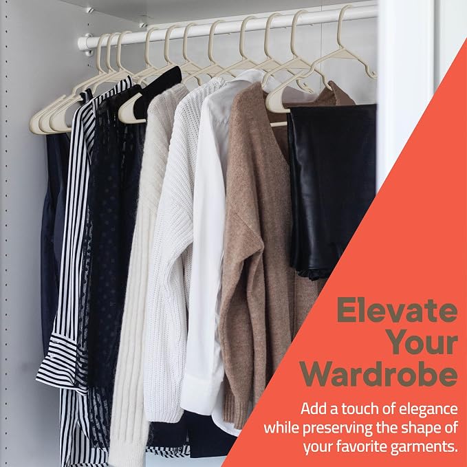 Plastic Clothes Hangers – Heavy Duty Hanger Set, for Organizing Clothes, Dresses, and Coat, Holds Up to 5 lbs, Space-Saving Hangers with Non-Slip Shoulder Grooves, Pack of 50, Ivory - Image 2
