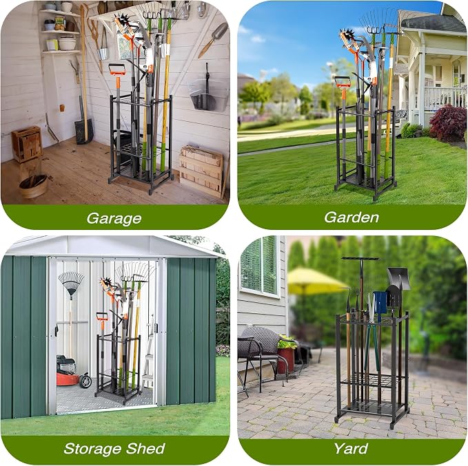 Garden Tool Organizer, Yard Tool Tower Rack for Garage Organization and Storage, Up to 35 Long-Handled Tools/Rakes/Brooms, Heavy Duty Steel Garden Tool Stand for Shed, Outdoor, Black - Image 5