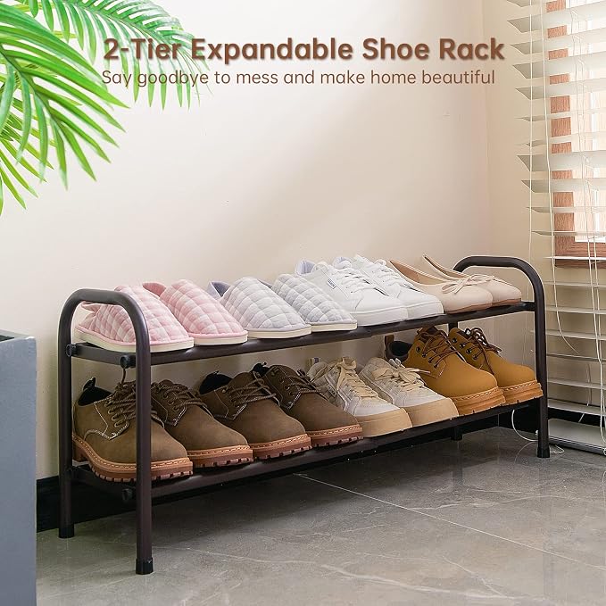 Gonfoam 2-Tier Expandable Shoe Rack,Adjustable Shoe Shelf Storage Organizer Heavy Duty Metal Free Standing Shoe Rack for Entryway Closet Doorway (Bronze) - Image 3