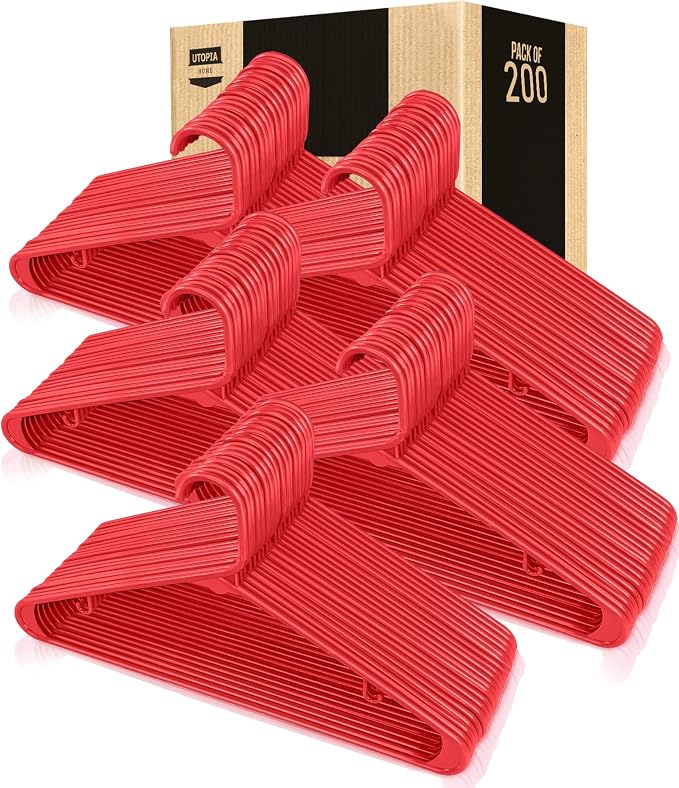 Utopia Home Plastic Hangers 200 Pack - Clothes Hanger with Hooks - Durable & Space Saving (Red) - Image 6