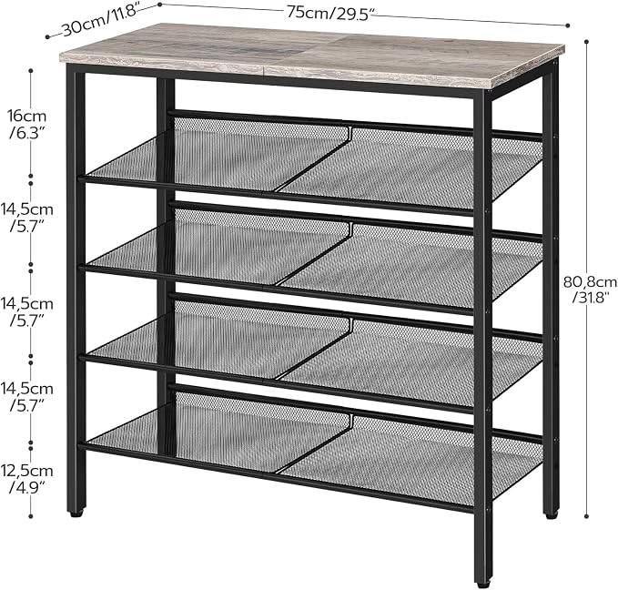 HOOBRO Shoe Rack for Entryway, 5-Tier Shoe Organizer with Adjustable Mesh Shelves, 16-20 Pairs of Shoes, Spacious Floor Mount, Metal, Industrial, Shoe Shelf for Closet, Greige BG12XJ01 - Image 3