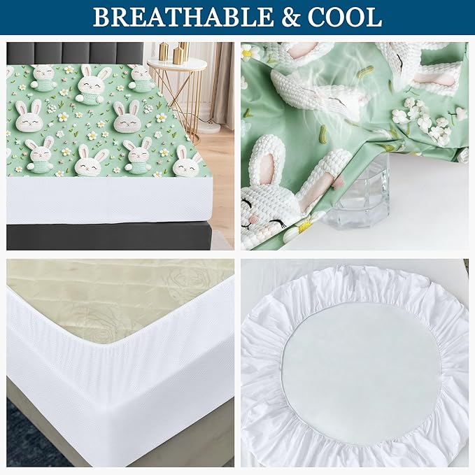 Sufdari King Mattress Protector,Waterproof Mattress Protector,Fitted Sheet Style Mattress Cover with 18" Deep Pocket,Washable and Comfortable-Rabbit,King
