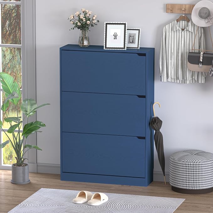 BORNOON Shoe Cabinet with 3 Flip Drawers, Hidden Wood Shoe Cabinet,Freestanding Shoe Storage Cabinet for Entryway Hallway. 47.2" H*31.5" W*9.45" D - Image 3
