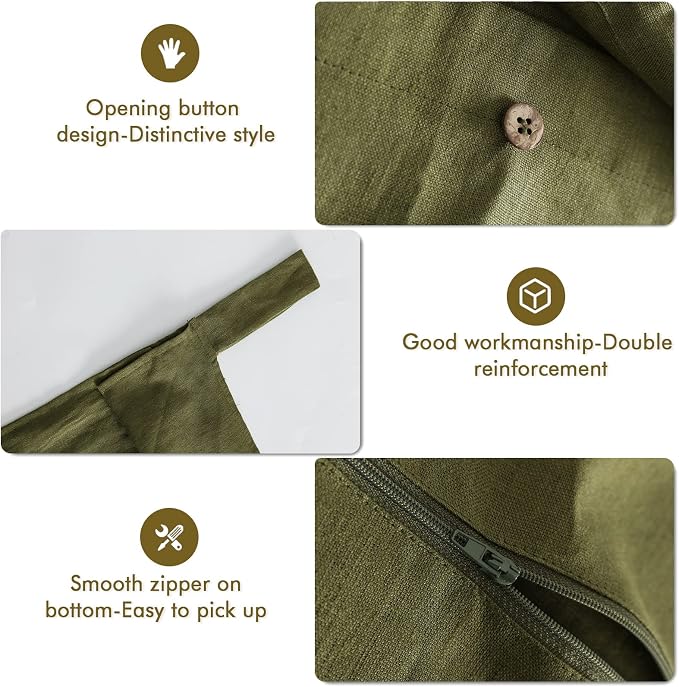Linen Hanging Laundry Bag, 100% Linen Over The Door Laundry Hamper with Buttons and Zipper, Space Saving Door Hampers for Laundry Dirty Clothes Home Travel, Green - Image 3