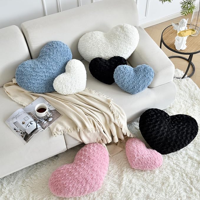 Heart Pillow, Soft Heart Shaped Pillow with Room Decorative Throw Pillows for Bed Couch Chair Sofa, Heart Shaped Cute Throw Pillow Cushion for Bedroom Living Room (Grey Pink, Large 19.6" x 15.7")
