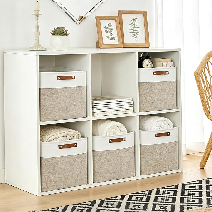 Bagnizer 13x13 Cube Storage Bins, Collapsible Fabric Storage Box, 4 Pack Closet Baskets with Handles for Organizing, Shelf, Toys, Clothes, Home, Office, Nursery (Beige&White) - Image 3