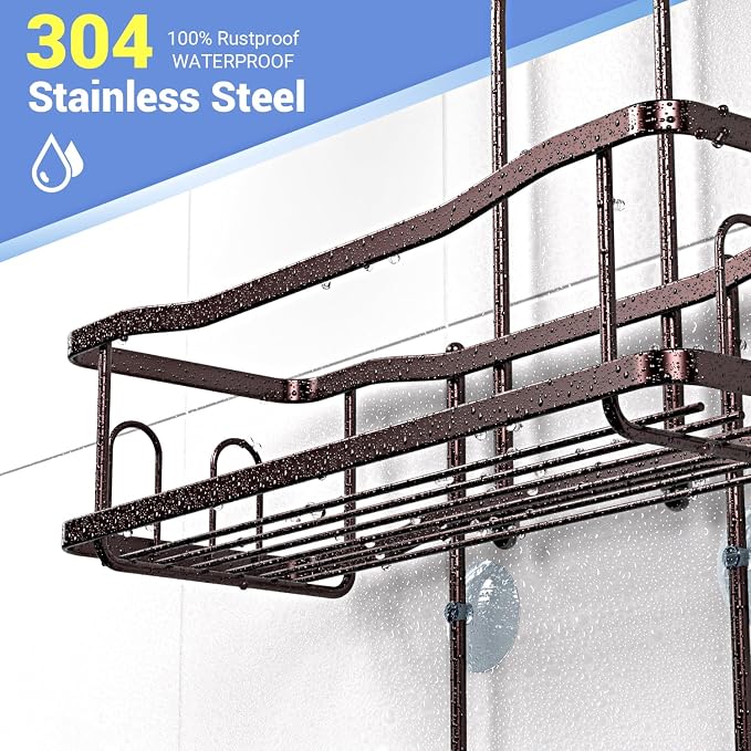 Aitatty Hanging Shower Caddy Bathroom Organizer: Rustproof Shower Shelf Racks Over Shower Head - No Drilling Inside Bath Shower Rack Shelves Over Showerhead for Shampoo with Soap Holder Bronze - Image 3