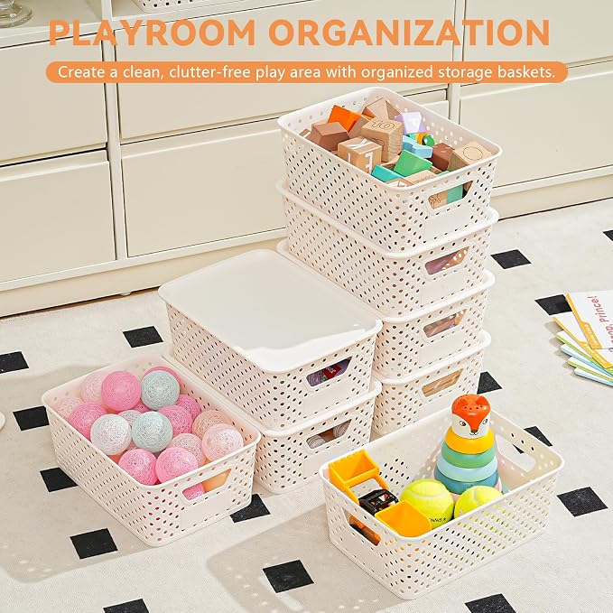 10 Pack Small Plastic Storage Bins with Lids, Stackable Plastic Storage Baskets for Organizing with Handles, Organizer Bins with Labels for Room, Craft, Containers for Pantry Organizers and Storage - Image 6