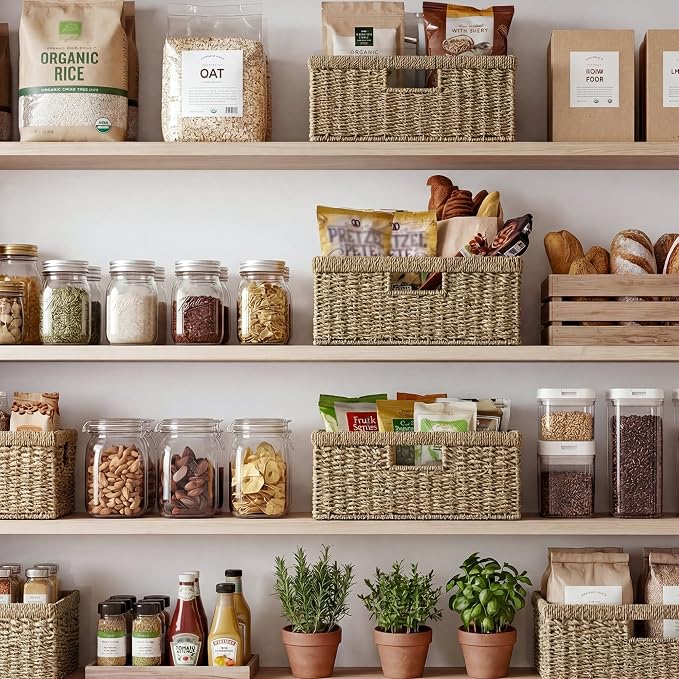 StorageWorks Large Wicker Baskets for Organizing, Seagrass Storage Basket with Built-in Handles for Pantry, Entryway, Living Room, 1 Pack - Image 2