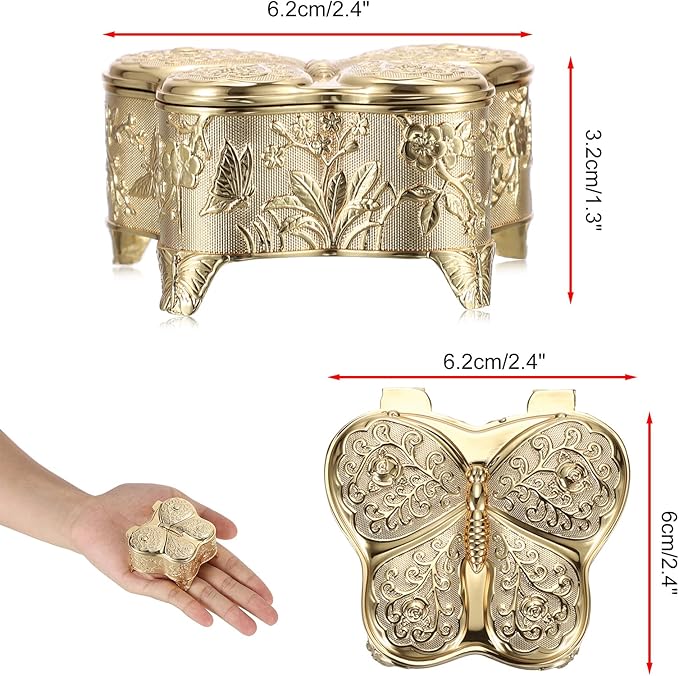 Hipiwe Vintage Jewelry Box Decorative Treasure Chest Butterfly Shape Trinket Keepsake Storage Box Gold Necklace Earring Holder Gift for Women, Small - Image 3