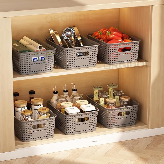 ORGIDOL Plastic Storage Basket with Lids 10 Pack Stackable Storage Bins Containers with Lid, Decorative Storage Boxes for Organizing Shelves, Drawers, Playroom, Classroom, Office, Closet, Grey - Image 6