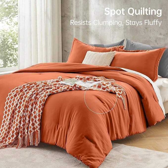 MUXHOMO King Size Comforter Set, All Season Ultra Soft Down Alternative Bedding - 3 Piece Lightweight Bed Set Includes 1 Comforter (104"x90") and 2 Pillow Shams (20"x36"), Burnt Orange