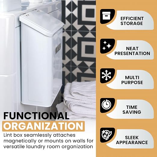 Magnetic Lint Bin for Laundry Room | Modern Farmhouse Black Trash Can With Lid | Space Saving Storage (Black) - Image 3