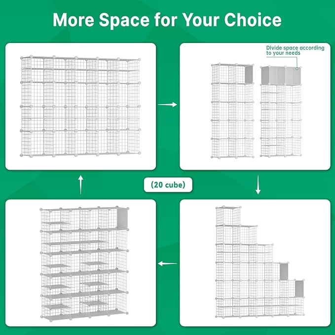 Wire Cube Storage Organizer, 20 Cubes Converted into 23 Cubes, Sturdy Metal Grids Storage Shelf Closet Shelving Units and Storage, Shelves for Bedroom LIvingroom Office - Image 3