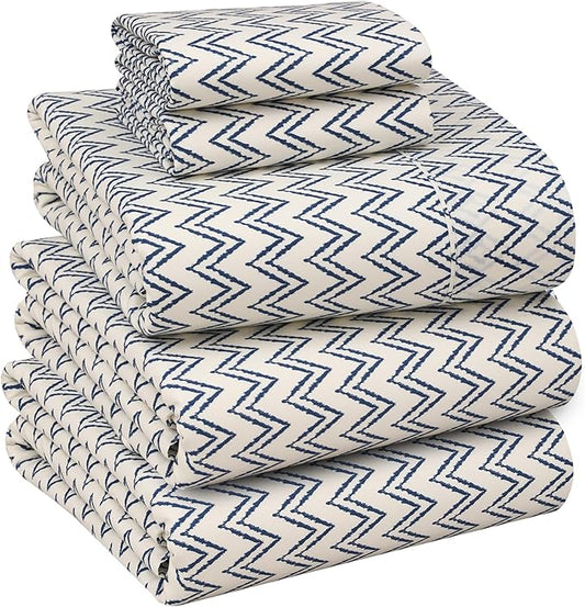 RUVANTI 100% Cotton Sheets – Split King Size Percale Bedding, Cooling & Breathable Floral Design, Durable with a Crisp, Soft & Comfortable Feel, 16" Deep Pocket, 5-Piece Set, Chevron