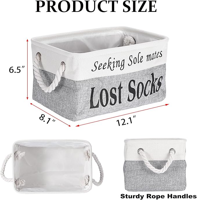 Lost Socks Basket for Laundry Room, Fabric Missing Sock Holder for Single Sock Organization, Collapsible Lost Socks Bin Stockings Container, Farmhouse Laundry Room Decor and Accessories - Image 4