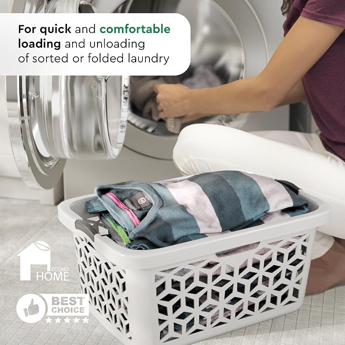EconoHome Laundry Basket - Large 2 Bushel Laundry Basket with Handles - Stackable Plastic Hamper for Dirty Clothes - Storage Bin & Organizer for Bathroom, Bedroom - White, 70.5L Capacity – Heavy Duty - Image 3