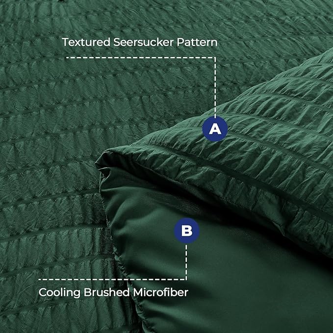 HYMOKEGE Emerald Green King Size Comforter Set Seersucker 7 Pieces, All Season Luxury Bed in a Bag for Bedroom, Bedding Set with Comforter, Sheets, Pillowcases & Shams