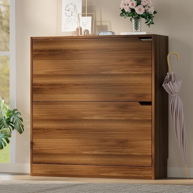 BORNOON Shoe Cabinet with 2 Flip Drawers, Slim Narrow Shoe Storage Cabinet, Freestanding Shoe Organizer with Adjustable & Removable Shelves, Top Display Shelf for Entryway, Hallway, Foyer, Closet - Image 3