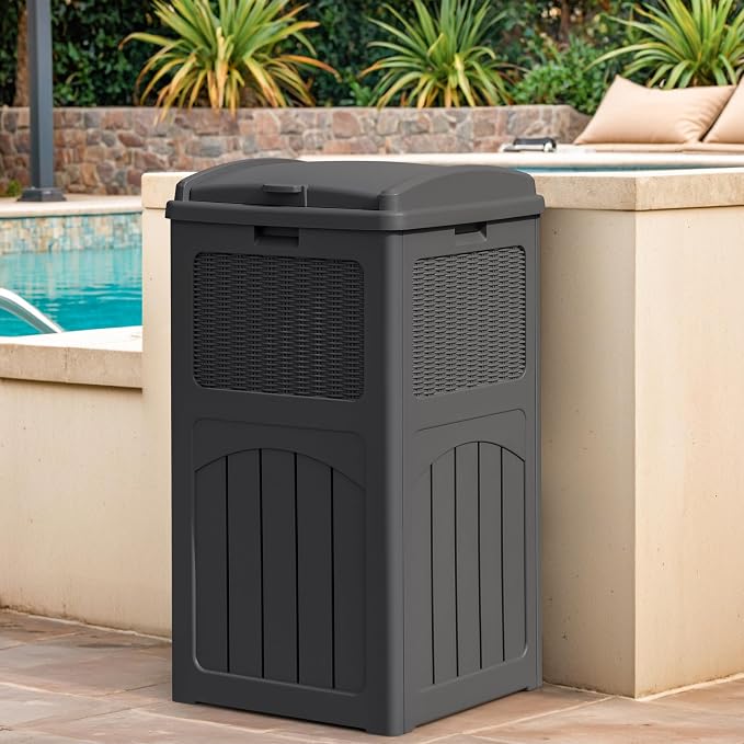 Greesum 33 Gallon Outdoor Trash Can with Lid, Waterproof Resin Garbage Bin for Hideaway, Deck, Patio, Gray - Image 5