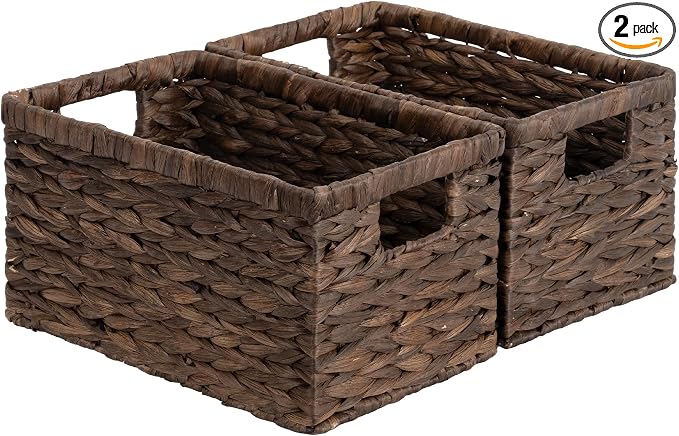 StorageWorks Storage Baskets for Organizing, Water Hyacinth Baskets for Shelves, Organizer Basket with Handles, Decorative Storage Basket for Closet, Pantry Organizers by StorageWorks