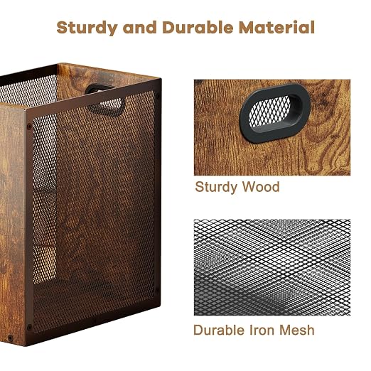 Small Trash Can, Retro Garbage Can With Handle, Iron and Wood Combination Office Trash Can, Industrial Style Design Wastebasket Bin for Bathroom, Laundry Room, Kitchen, Office, Dorm(2.2 Gallon) - Image 4